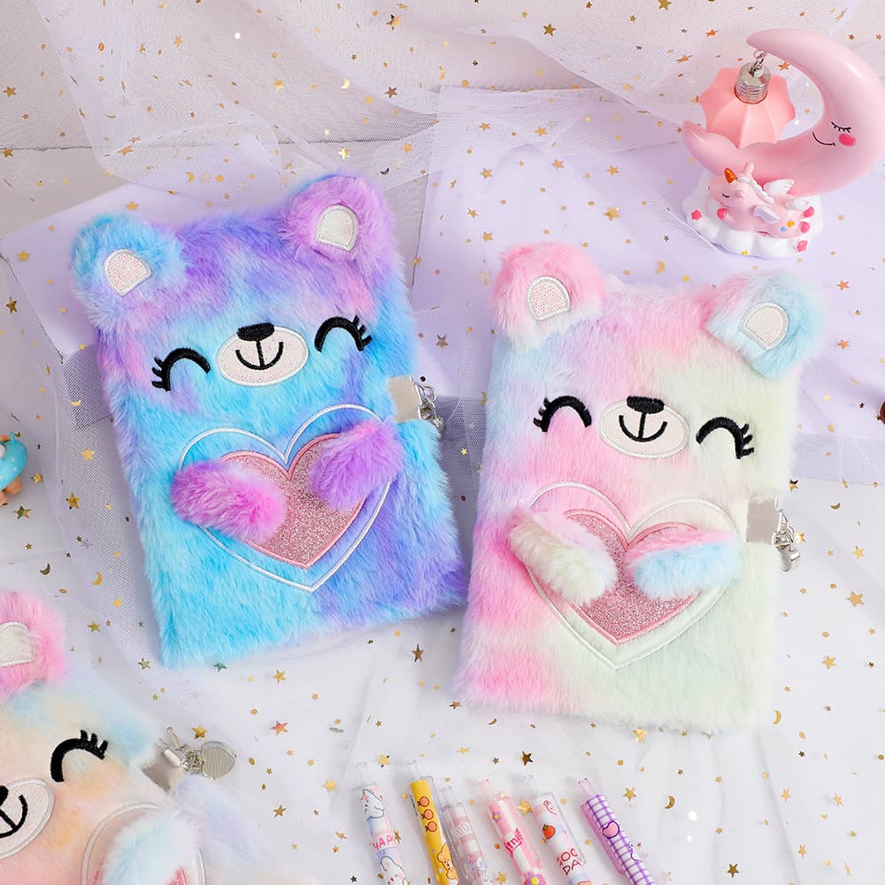 Cartoon Bear Lockable Plush Notebook Student A5 Diary Girl's Handbook Child Gift Book Office Culture Notepad