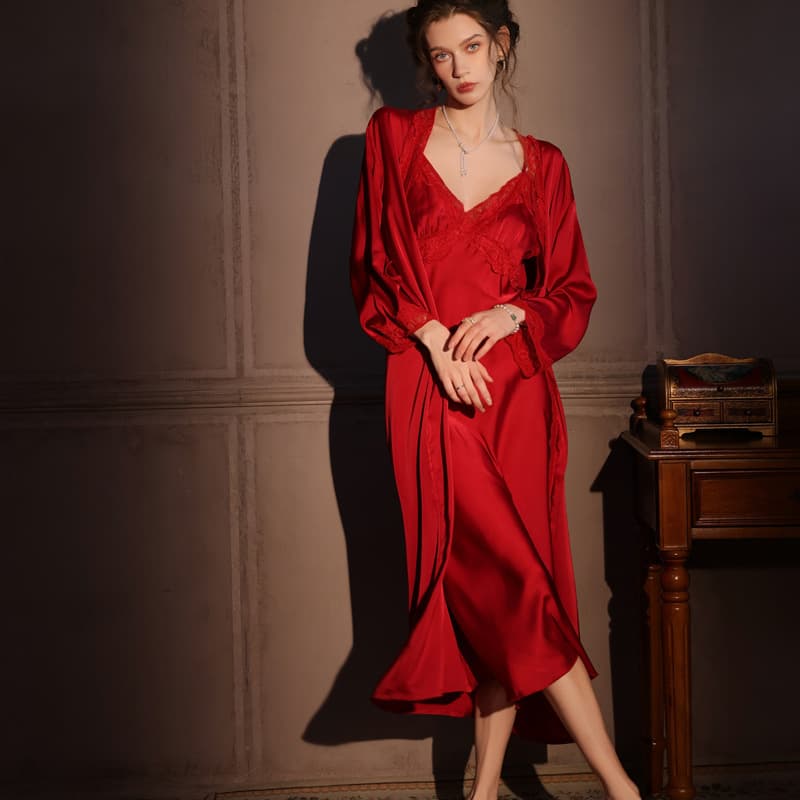 Ice Silk Sexy Nightgown for Women Long Slip Dress Two-Piece Set Spring Summer Thin Pure Desire Camisole European American Loungewear