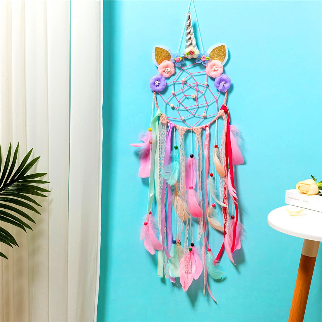 Instagram Decor Unicorn Dreamcatcher, Native American Feather Lace Decoration, Creative Home Wall Decor Girly Hanging Ornament