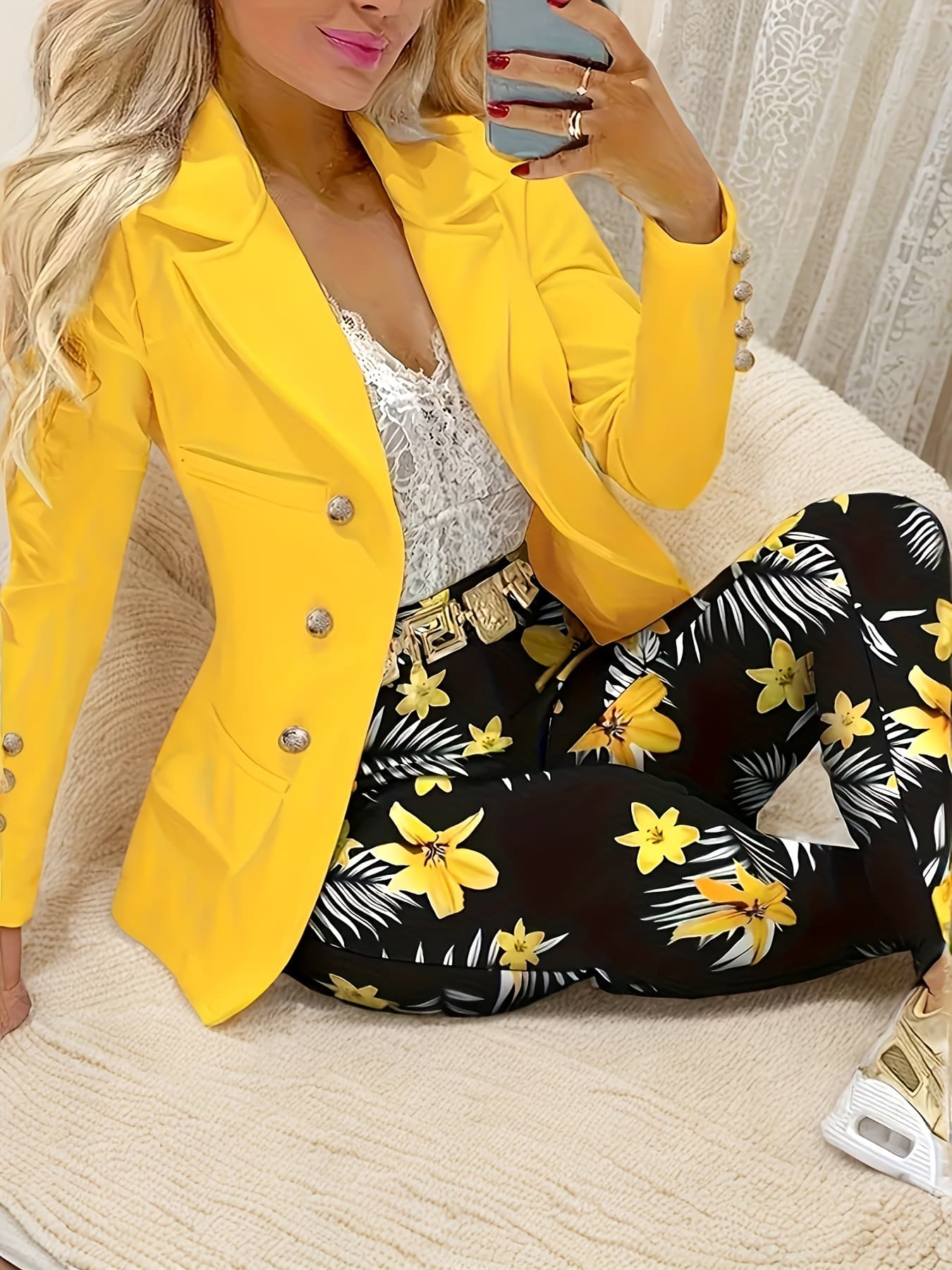 P 13278 Women's Checkered Skirt Suit