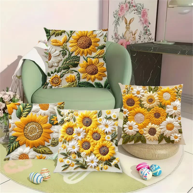 New Cross-Border Sunflower Throw Pillow Cover for Summer and Autumn Harvest Home Decor Thanksgiving Hand-Painted Christmas Manufacturer Wholesale