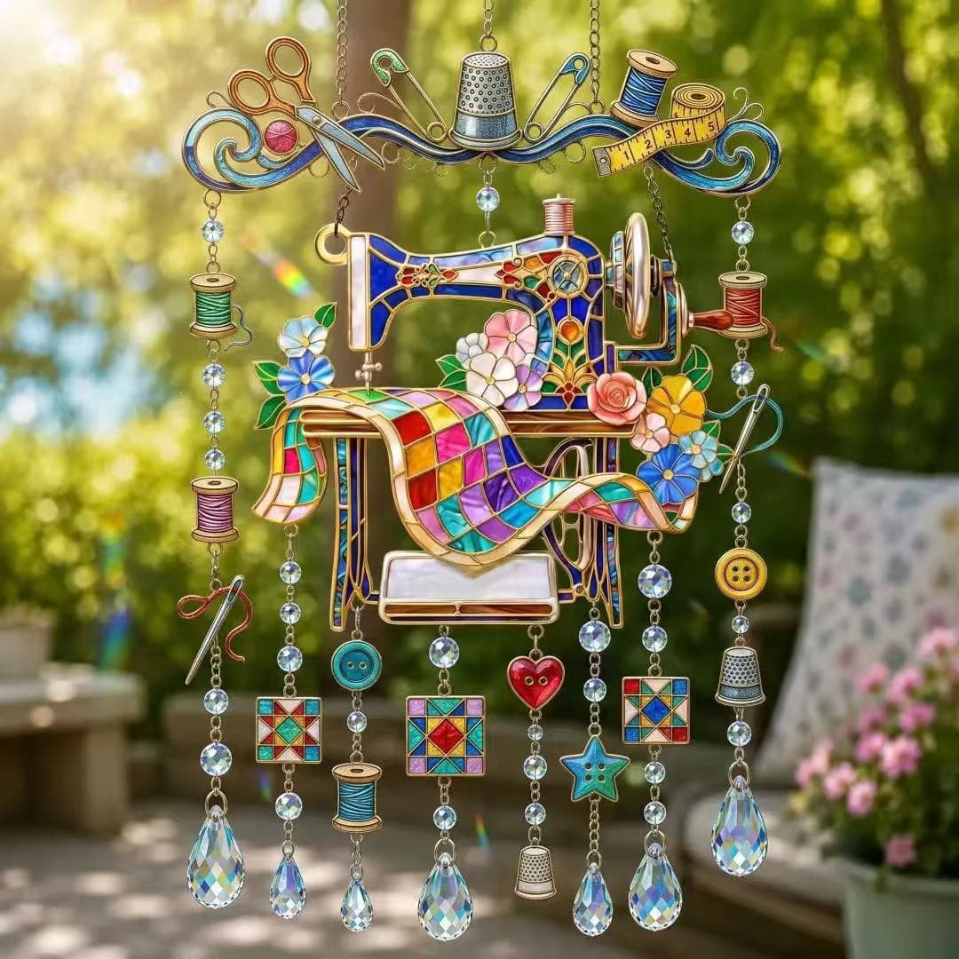 Vintage Sewing Machine Crystal Wind Chime S