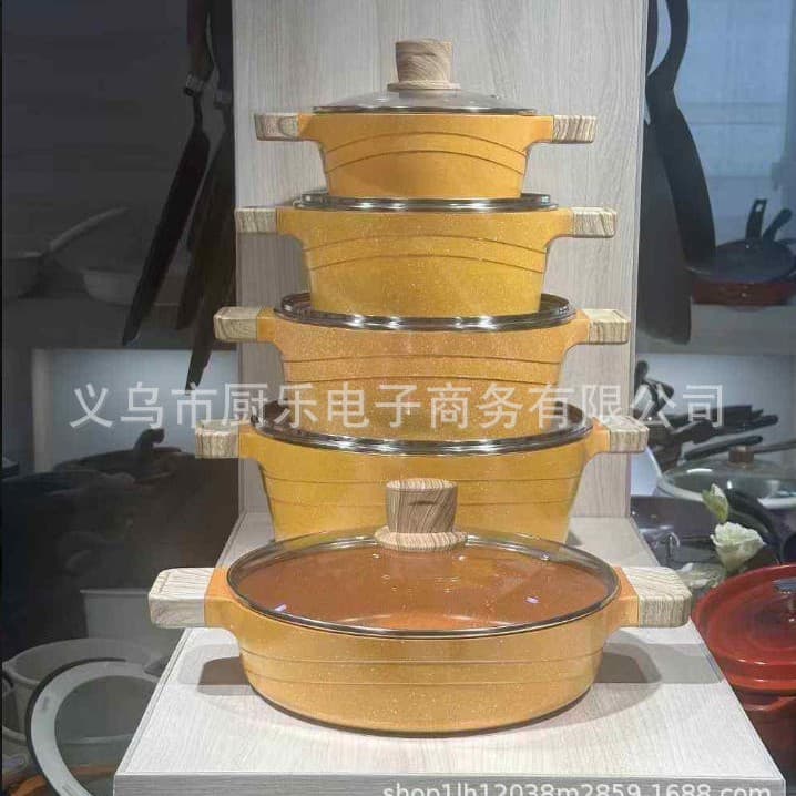 Realchef Italian D 10pcs granite aluminum non-stick kitchenware set wooden handle cooking pot