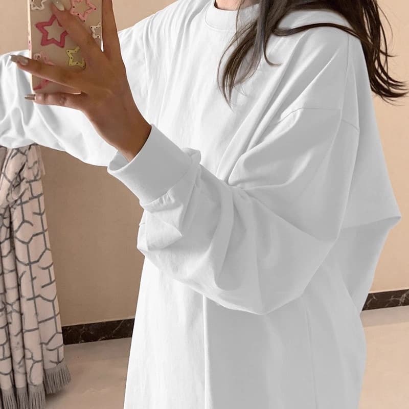 400g Pure Cotton Solid Color Long-Sleeved T-Shirt for Women 2025 Autumn and Winter New Loose White Simple Inner Bottoming Shirt Top