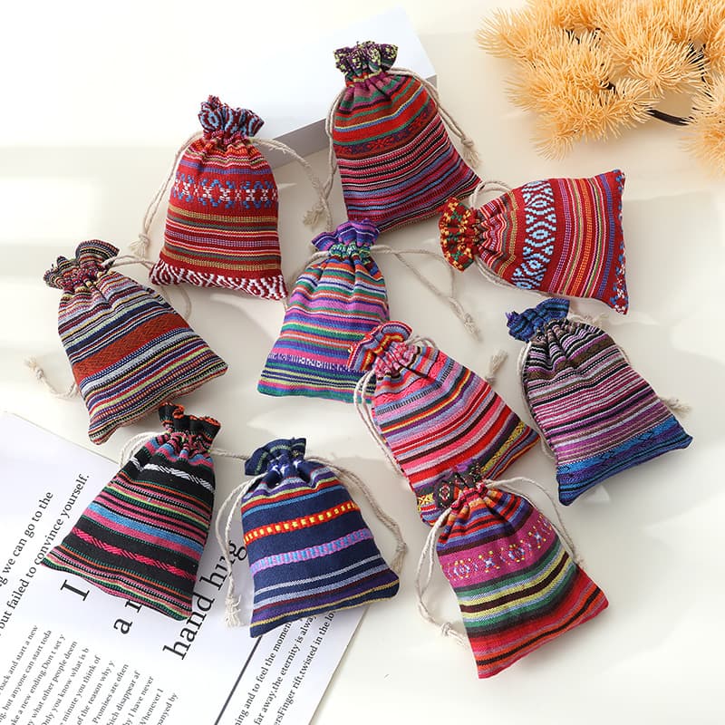 Wholesale ethnic style drawstring bags, antique Buddhist bead storage bags, jewelry coin purses, small cotton bags, sachets