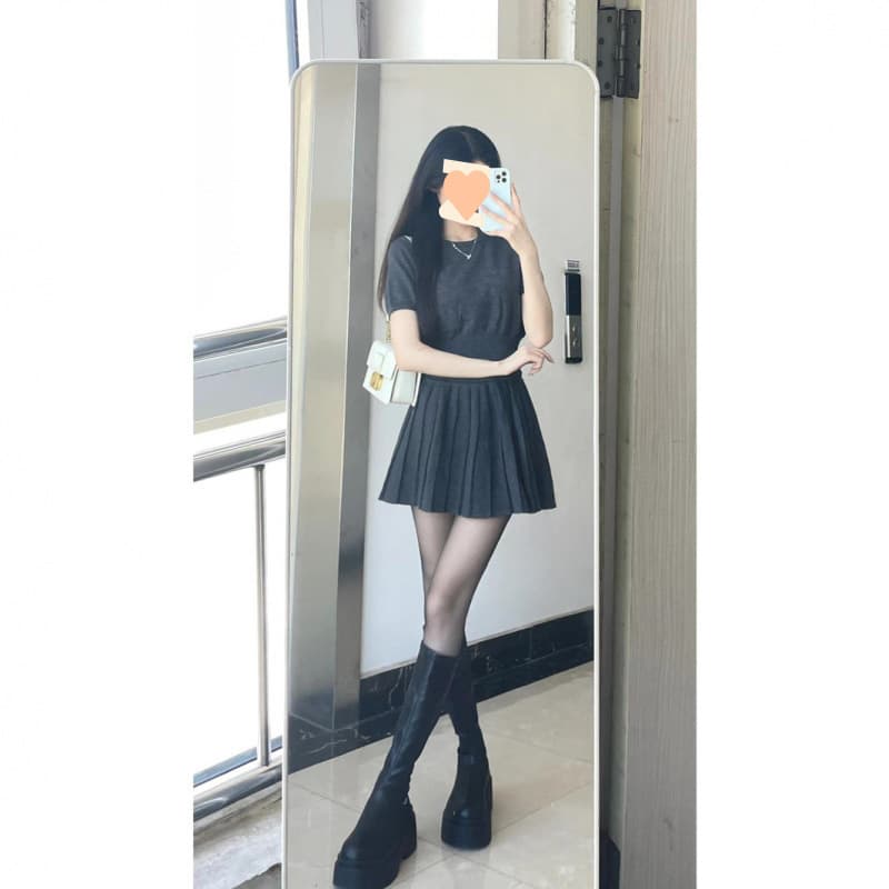 Early Autumn Korean Style 2025 New Style Women's Clothing Popular Beautiful Preppy Style Knit Sweater Pleated Skirt Three-piece Set