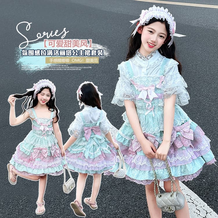 Girl's Birthday Dress 2026 All-Season Sweet Tulle Skirt Daily Lolita Style for Kids