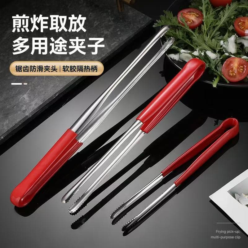 Red plastic food clips, stainless steel barbecue tweezers, kitchen supplies, snacks, ice cubes, Korean barbecue anti-scalding food clips