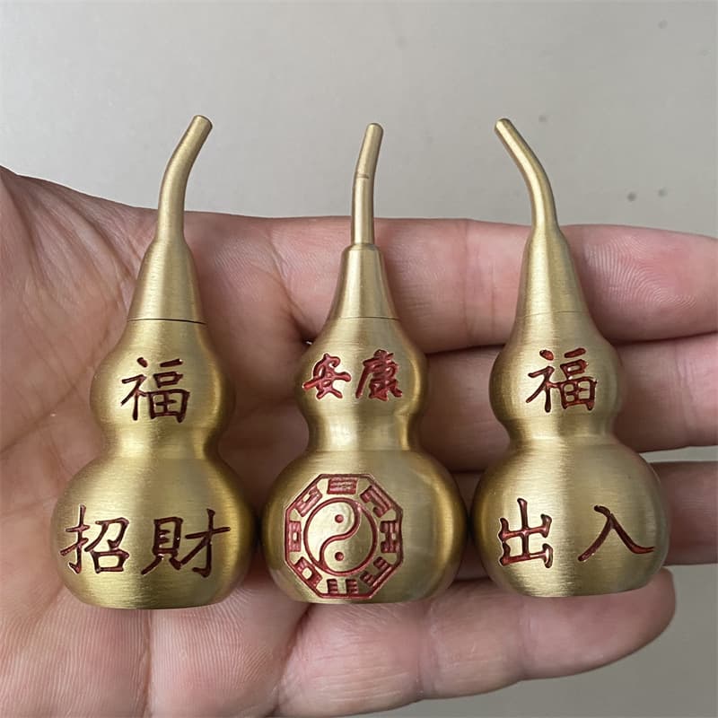 Brass Gourd with Bagua for Fortune and Health, Small Open-top Hollow Large Bagua Gourd for Wealth and Protection