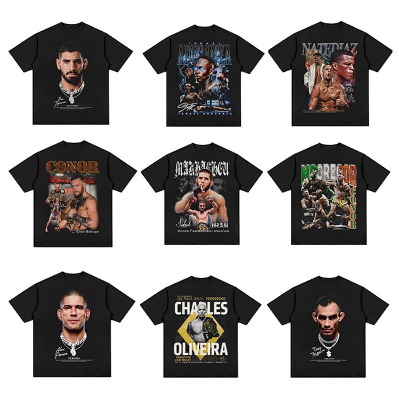 Boxing Oliveira Connor T-shirt, UFC portrait print, short-sleeve fighting hip-hop top, trendy clothing