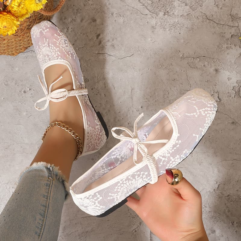 Cross-border Lace Mesh Fabric Shoes for Women 2025 Spring New Style Wholesale Mary Jane Shoes Breathable Mother Shoes