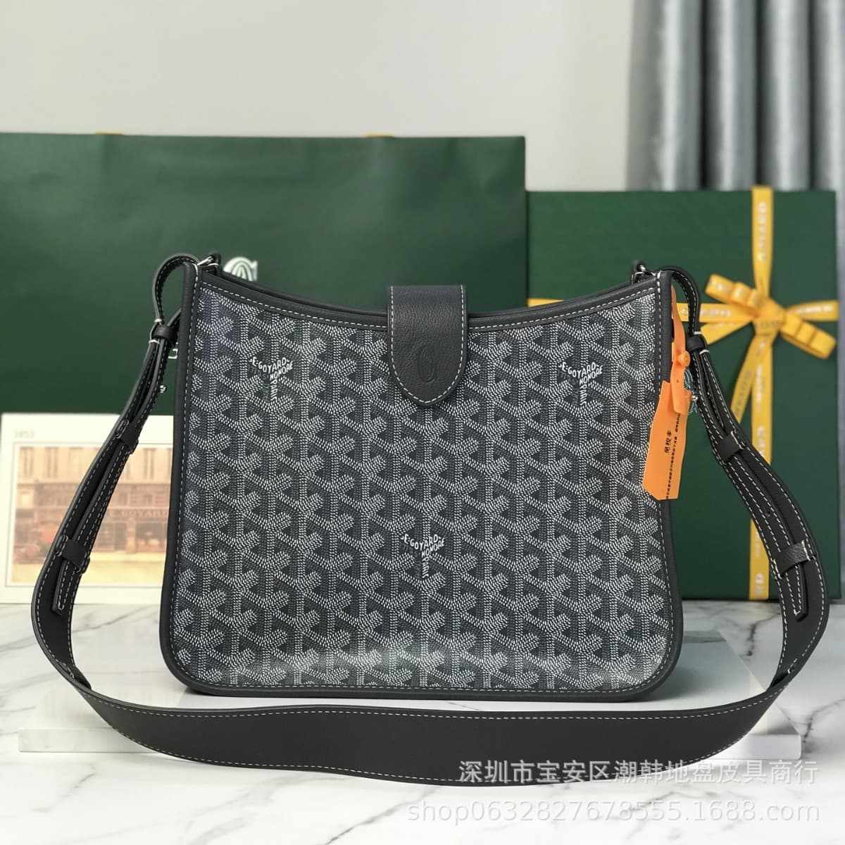 Goyard New Musette Classic Monogram Dogtooth Pattern Bag Unisex Leather-Trim Shoulder Crossbody Bag