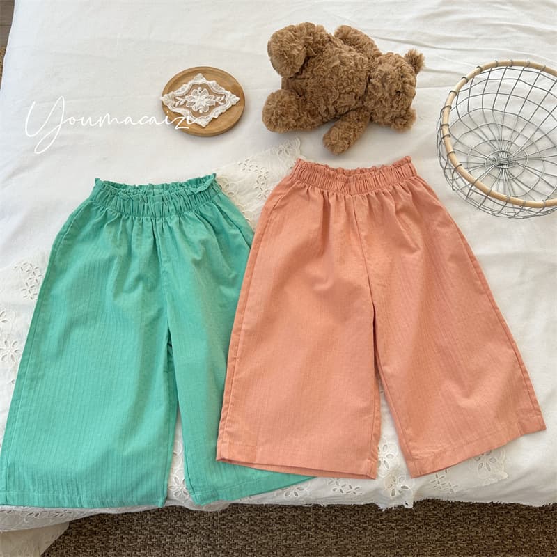 Korean Kids Clothing 2026 Summer Children's Bubble Waist Bright Color Straight-Leg Pants Girls Baby Casual Solid Color Jacquard Trousers