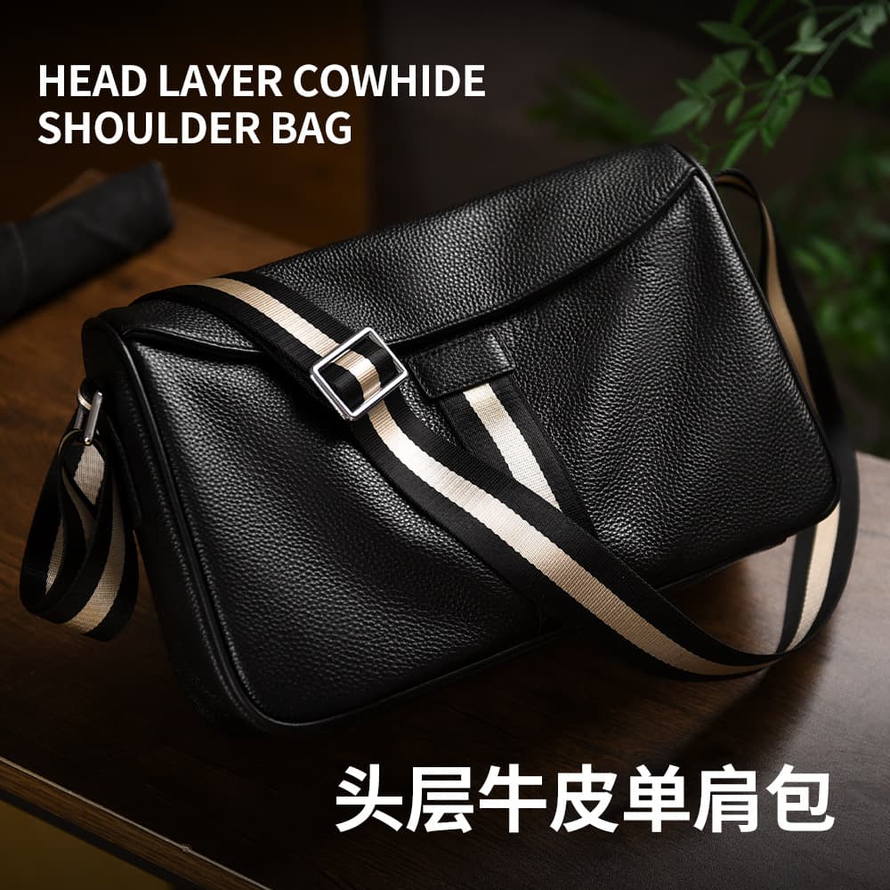 Men's Crossbody Bag Genuine Leather 2025 New Business Casual Backpack Lychee Pattern Top Layer Cowhide Bag Men's Shoulder Bag