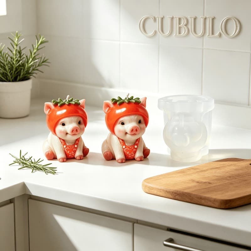 2pcs Cute Piggy in Hat 3D Silicone Mold DIY Scented Candle Gypsum Resin Hand-casting Mold