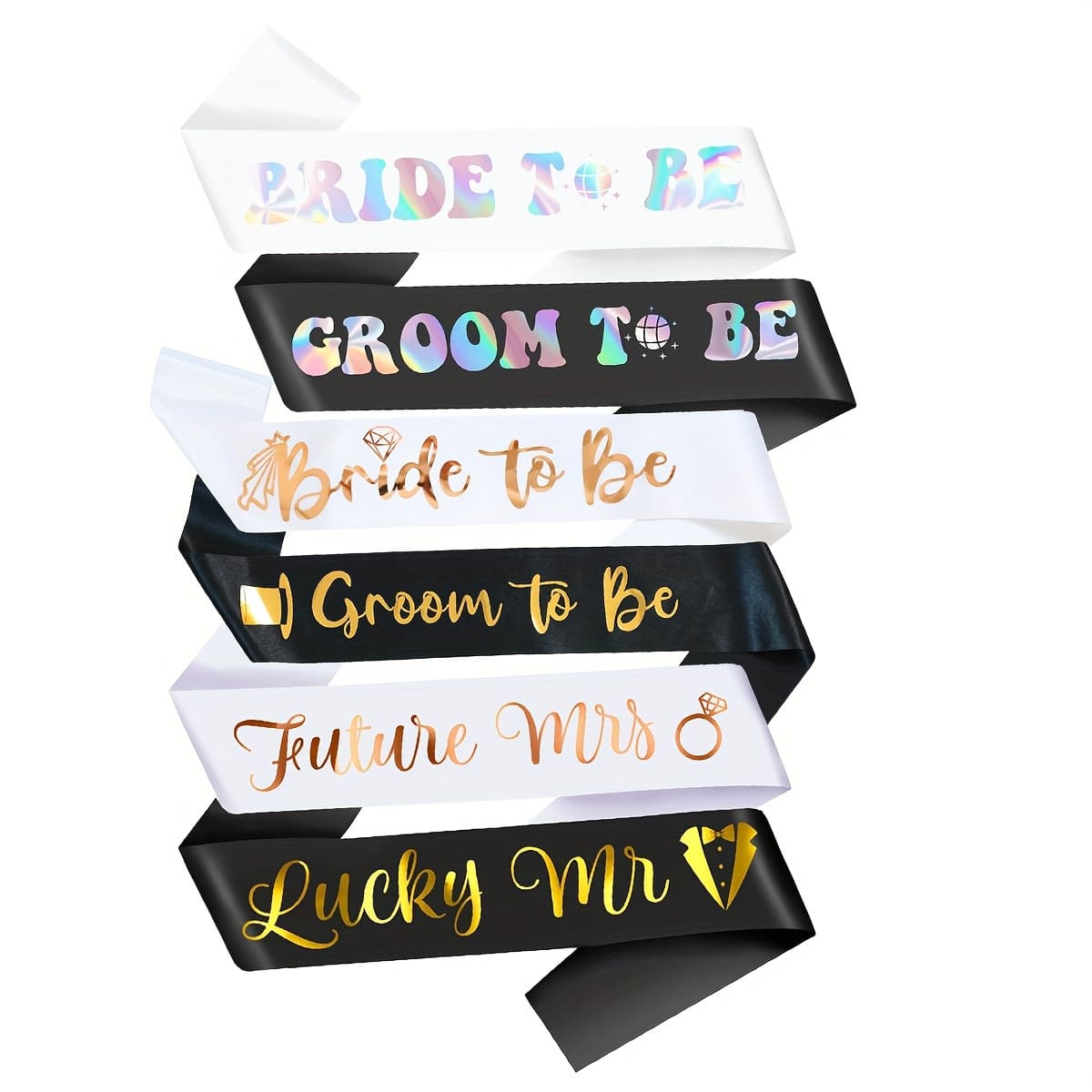 Bride sash and groom sash kit suitable for weddings, bridal showers, engagement party decorations
