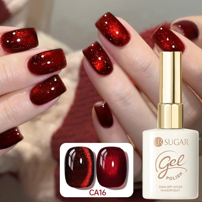 URSUGAR New Year Red Glass Bead Cat Eye Gel Internet celebrity popular ruby ​​crystal cat eye therapy nail polish