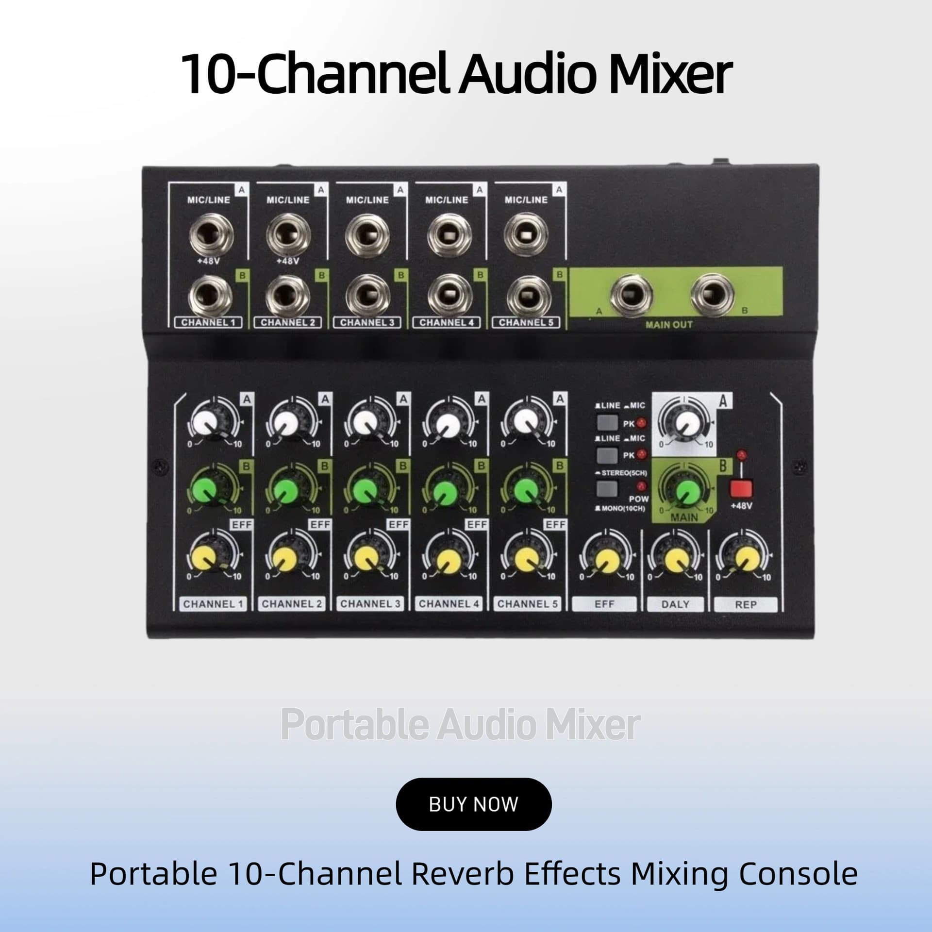 Factory Direct Portable 10-Channel Audio Mixer Ten-Channel Mini Mixer Small Reverb Console