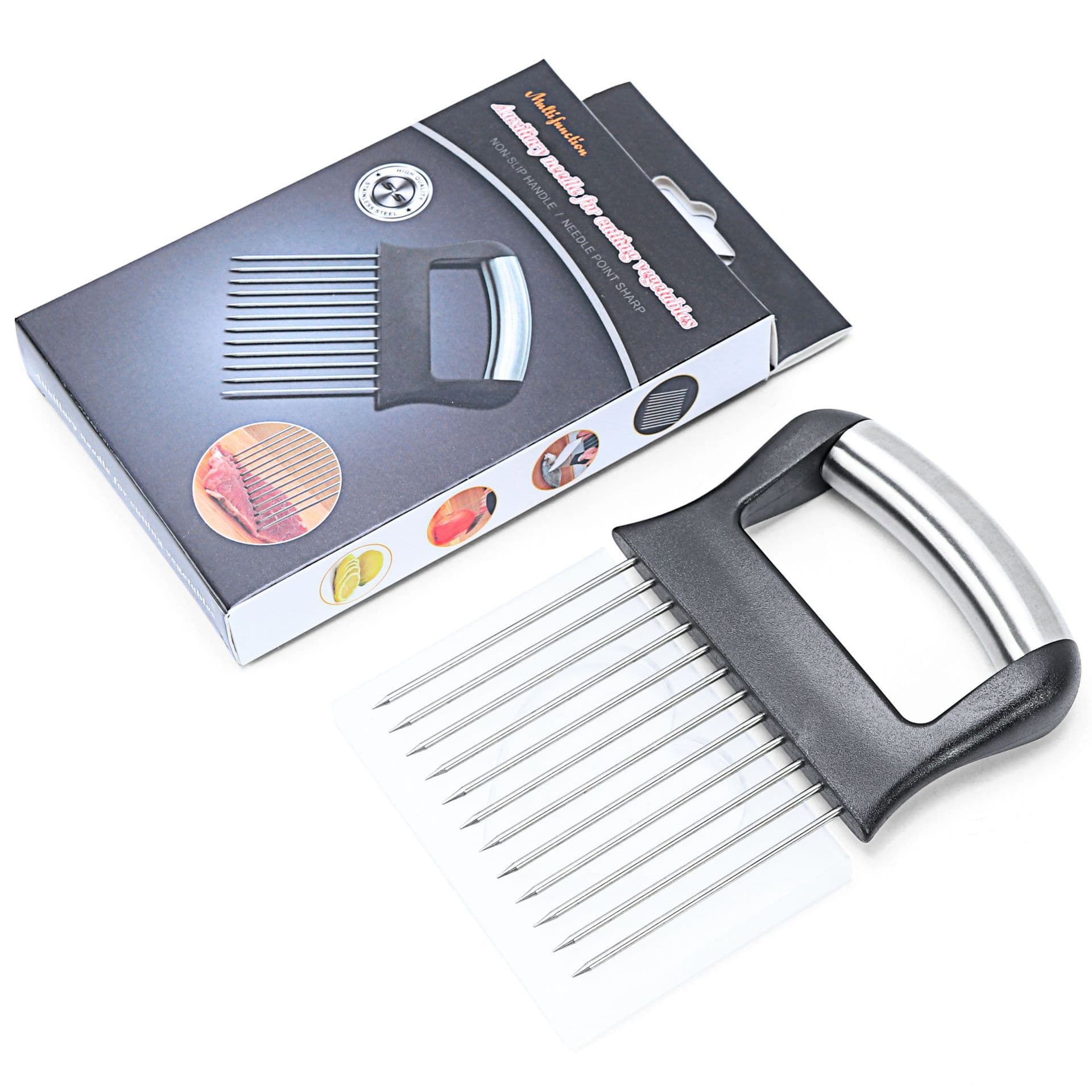 304 Stainless Steel Onion Holder and Needle, Multi-purpose Vegetable Slicer with Hand Guard for Kitchen