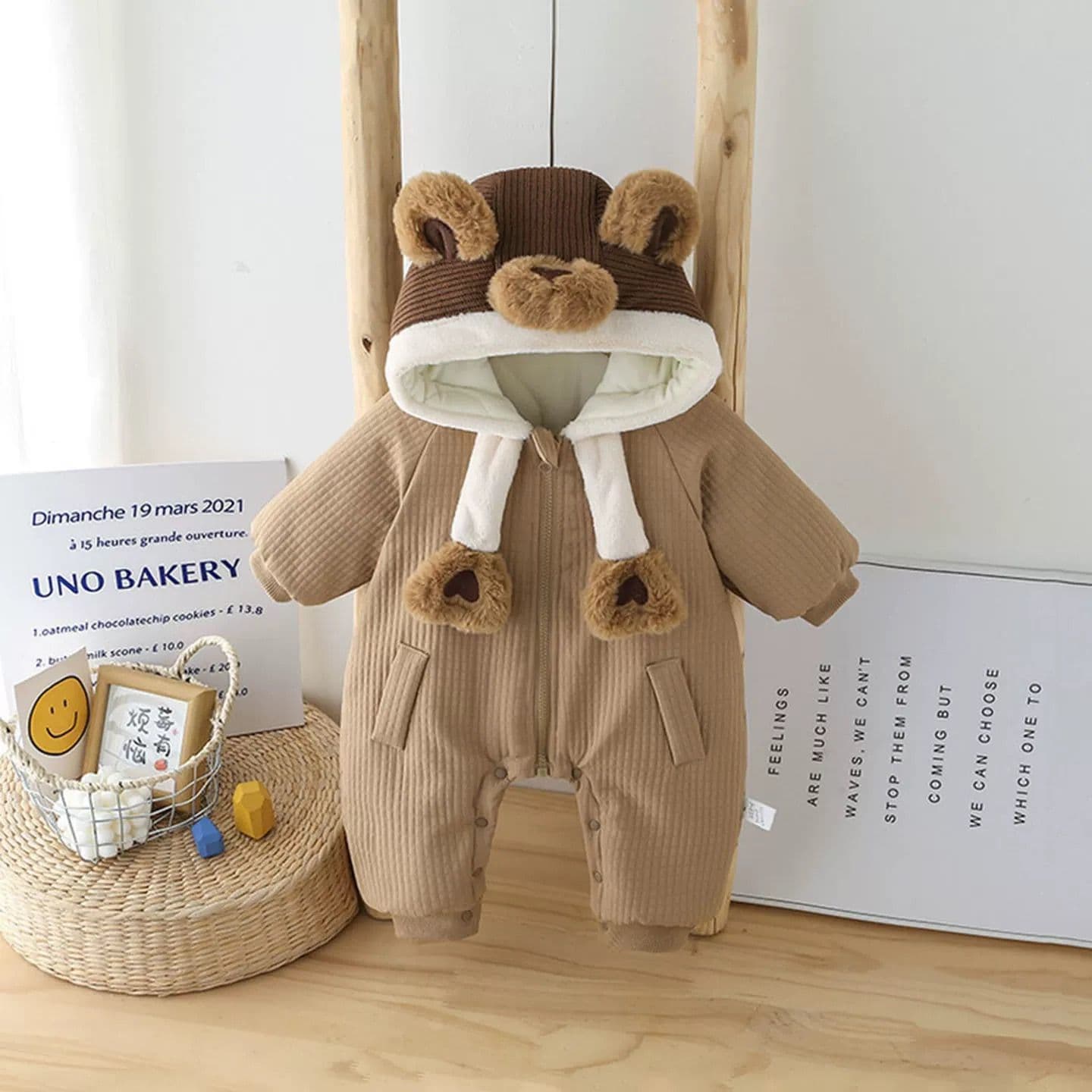Baby winter clothes for going out, baby plus velvet and thickened quilted jumpsuit, warm newborn outing clothes