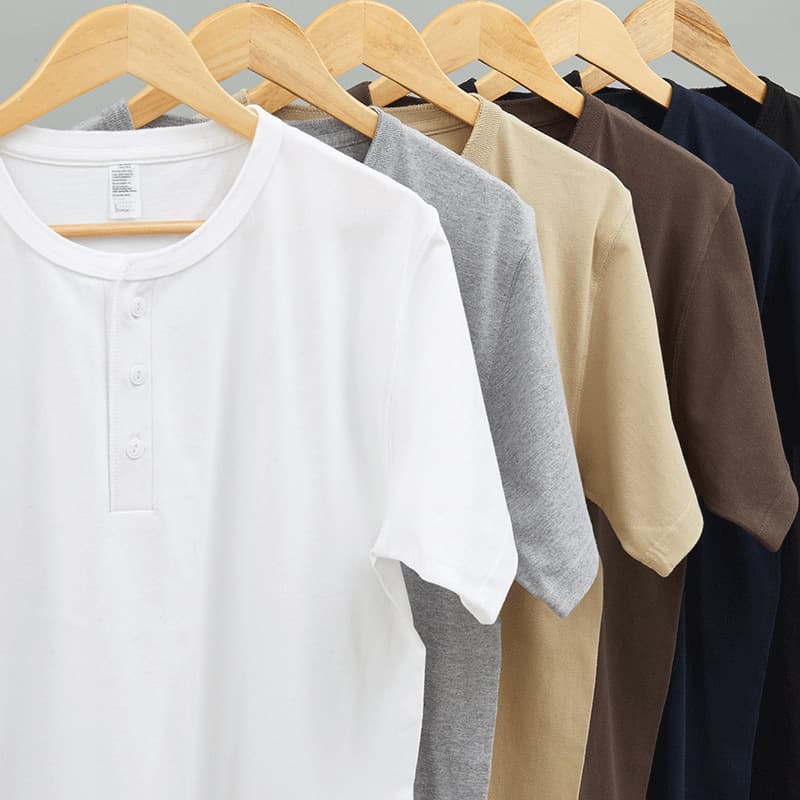 Henry shirt men's 250g heavy double yarn cotton summer American tough guy T-shirt American khaki basic base