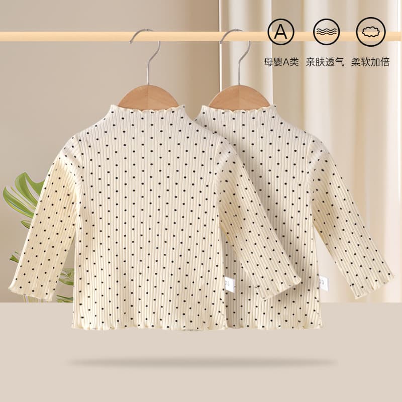 Girls' Fall Long-Sleeve Shirt 1-4 Years Baby Girl Polka Dot Cotton Blouse Korean Style Toddler Top Infant Base Layer