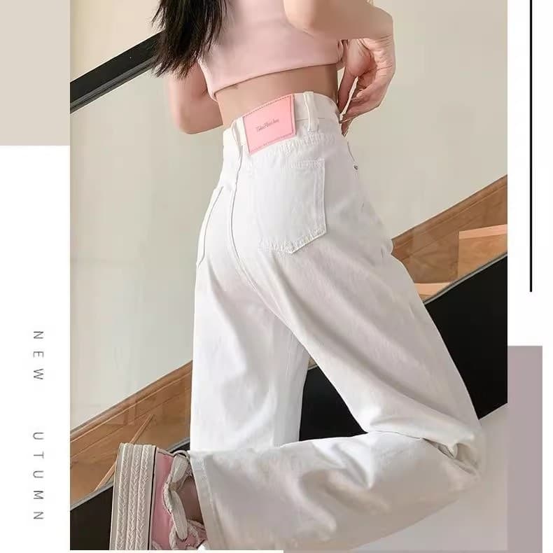 2026 New Summer White Jeans Women's High Waist Slim Straight Leg Loose Floor-Mopping Wide Leg Pants