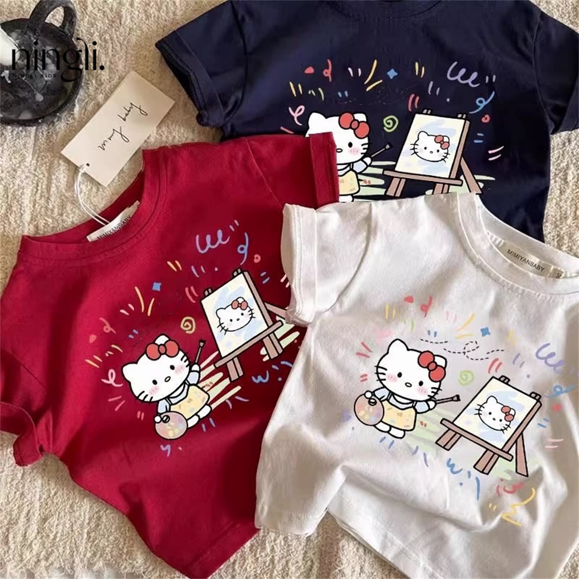 Ningli girls summer cartoon KT cat short-sleeved T-shirt baby girl summer style half-sleeved top children's clothing summer t