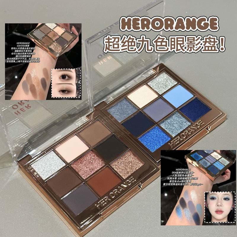 HERORANGE~Luxury nine-color eye shadow palette pearlescent matte fine shimmer long-lasting makeup blue green makeup eye shadow