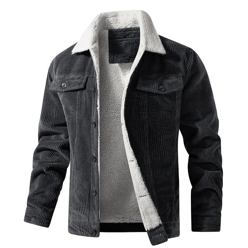 Men's Multi-Pocket Winter Loose Retro Cotton Corduroy Jacket with Fleece Lining, Export Warm Cotton Jacket, Ralph Lauren Style Jacket