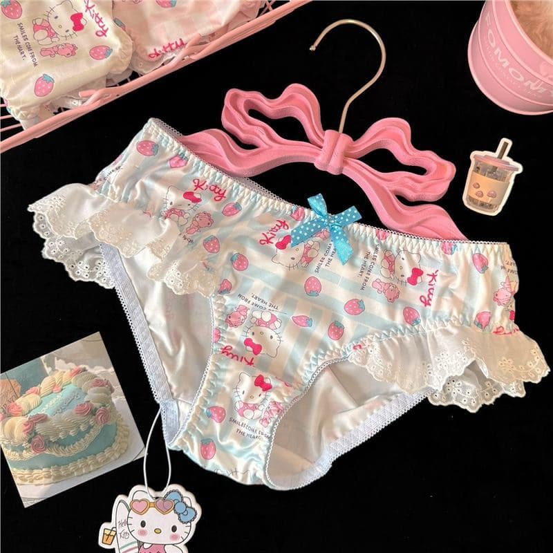 Hello Kitty Collaboration Strawberry Print Women's Panties Sweet Soft Girl New Japanese Style Pure Desire Bikini