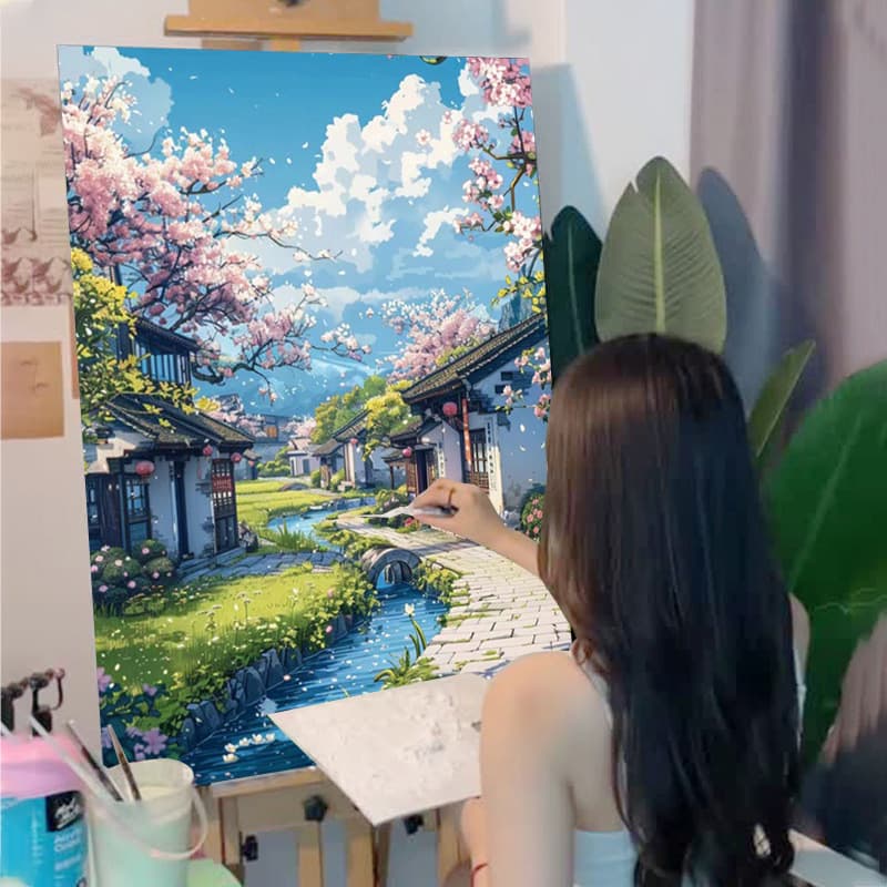 Garden full of spring colors diy digital oil painting 2025 new hand-painted healing system decompressed acrylic mathematical oil painting