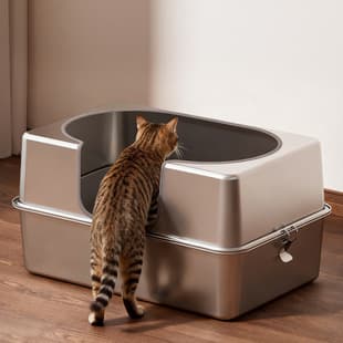 Amazon Extra Large Stainless Steel Cat Litter Box, Splash Proof, Open Cat Toilet, Semi-Enclosed Cat Litter Pan, Cross-Border