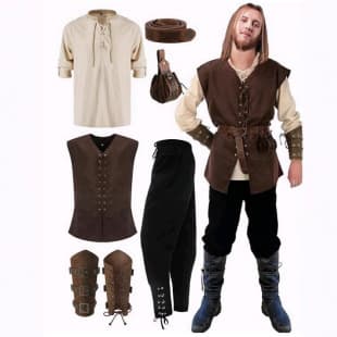 Set Halloween Men's Renaissance Costume Set Medieval Pirate Shirt Ankle-Strap Pants