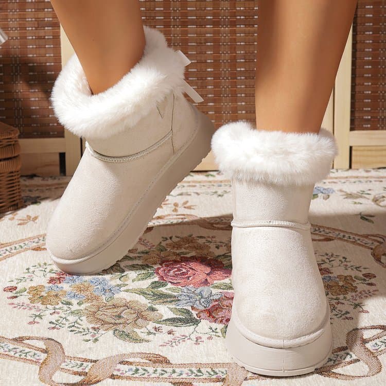 Cross-border Fleece-Lined Thickened Snow Boots Slip-On 2025 Winter New Thick Sole Bowknot Warm Plus Size Cotton Shoes Wholesale