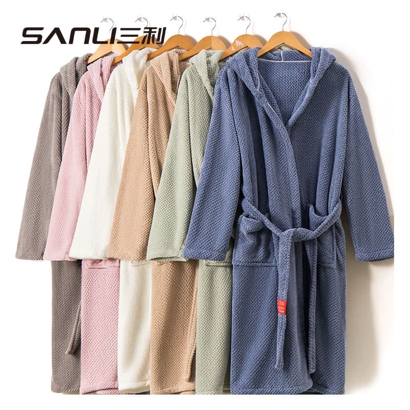 Sanli Towel Pineapple Grid Couple Bathrobe Coral Fleece Adult Steam Sauna Maternity Beauty Salon Wholesale