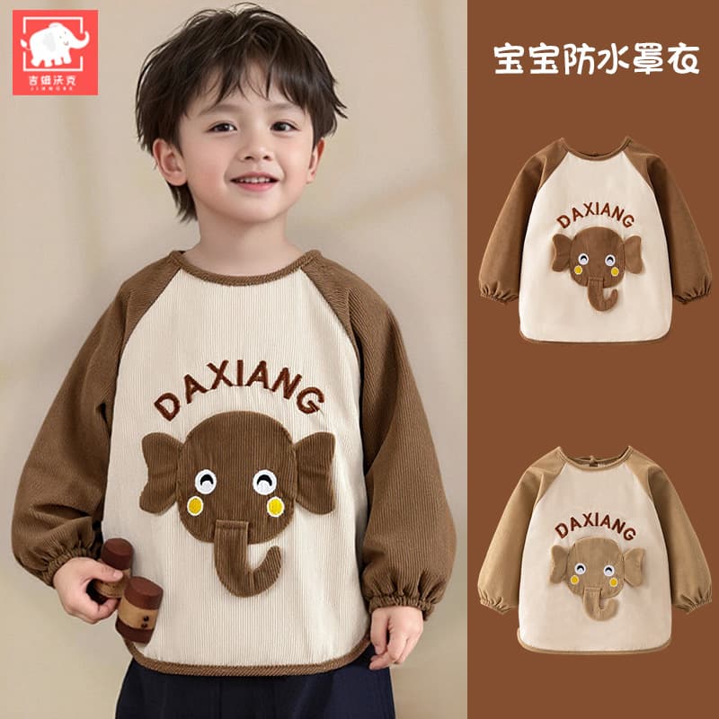 Children's smocks, baby reversible waterproof and stain-resistant smocks, protective clothing for girls and boys, autumn and winter long-sleeved cute smocks