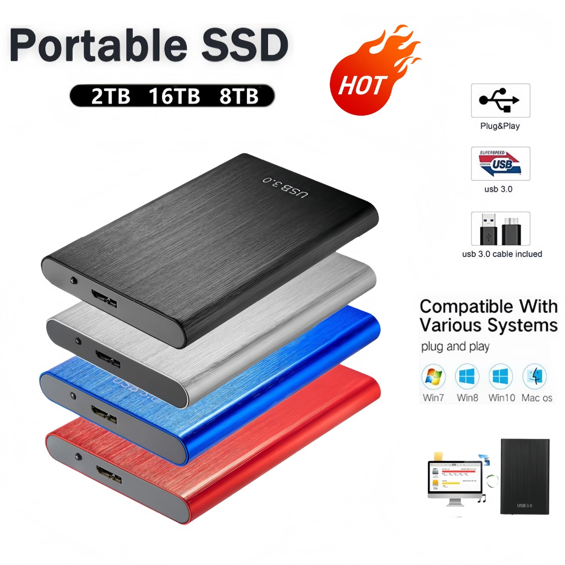 Cross-border High-Speed Solid State Portable External Hard Drive Ultra-Slim 2.5-inch Expansion Upgrade 1T/2 External