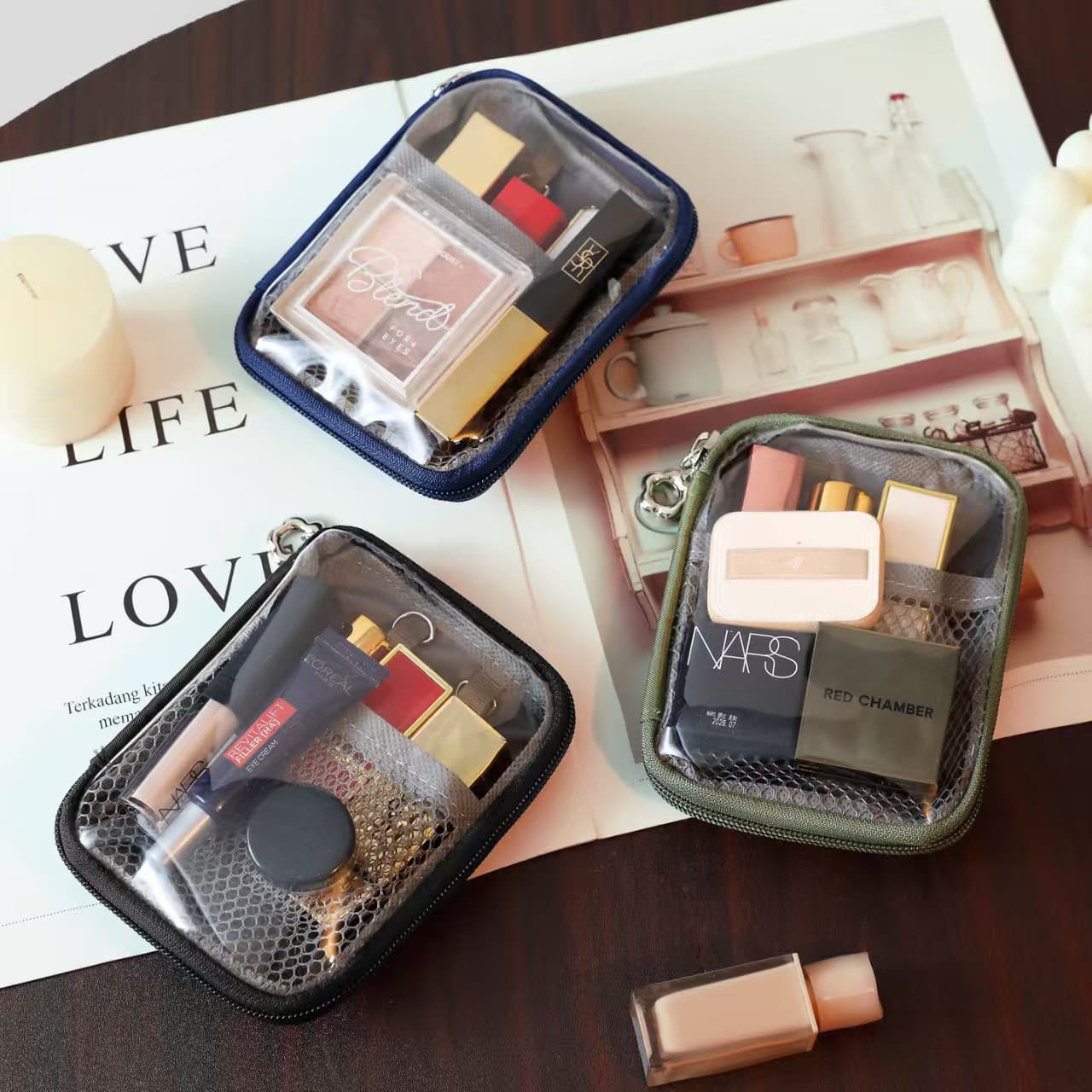 Spot wholesale cross-border e-commerce transparent cosmetic bag hot-selling large-capacity cosmetic bag wash bag storage bag mesh bag