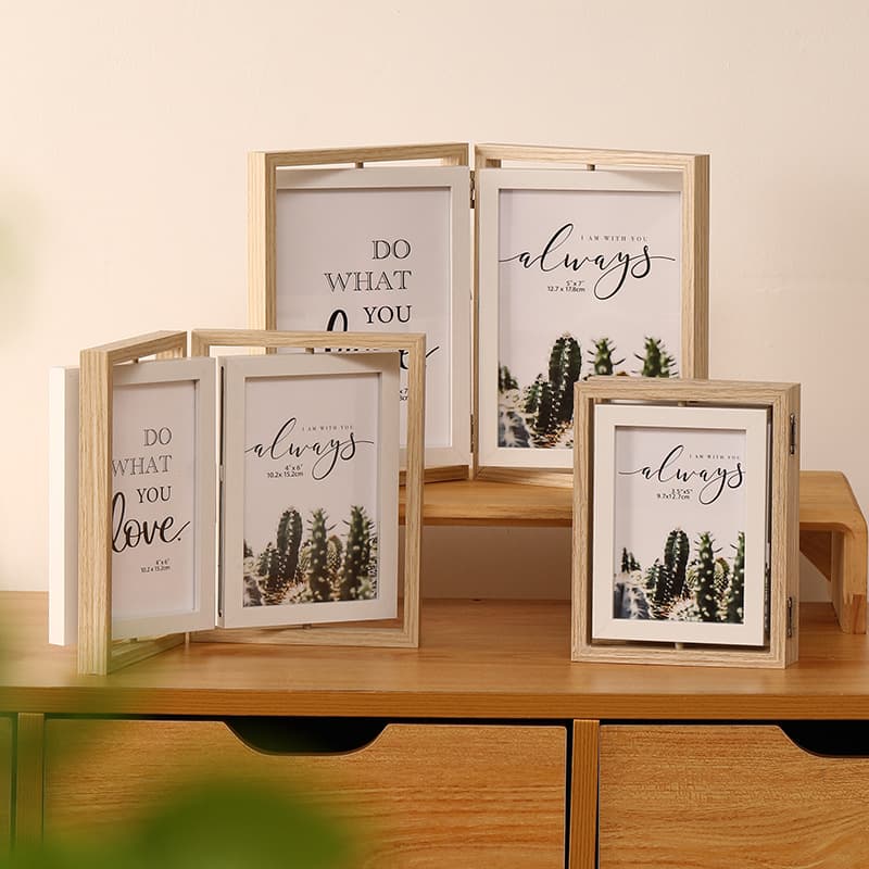 Double-Fold Double-Sided Rotating Photo Frame Stand with Photo Printing and Album, 5 6 7 Inch, Best Friend Couple Memorial Gift