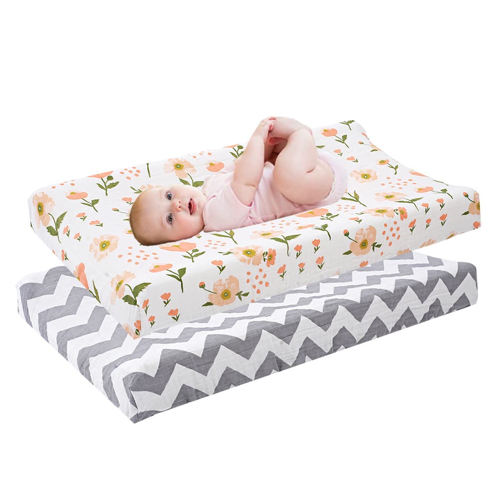 Cross-Border Baby Changing Table Cover, Replaceable Diaper Changing Station Cover, Printed Cotton Gauze Detachable Cloth Cover