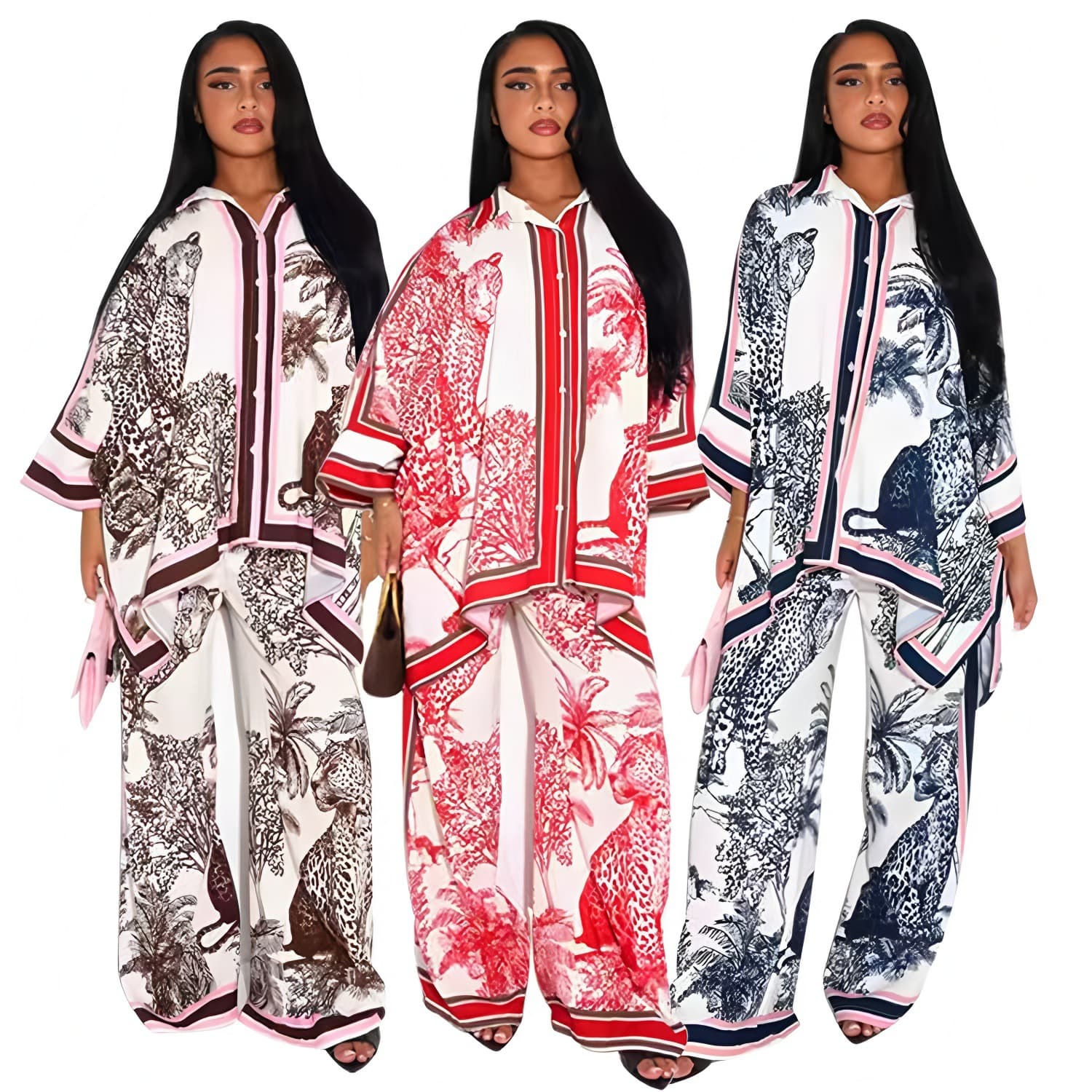 Amazon AliExpress 2026 New Women's Clothing Summer Fashion Elegant Relaxed Positioning Printed Bat Sleeve Suit