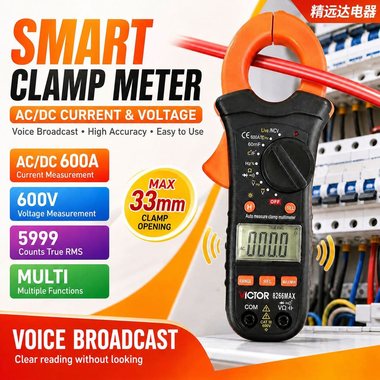 Victory voice clamp meter VC8266 capacitive electrician digital high-precision anti-burn universal meter clamp-type ammeter wholesale