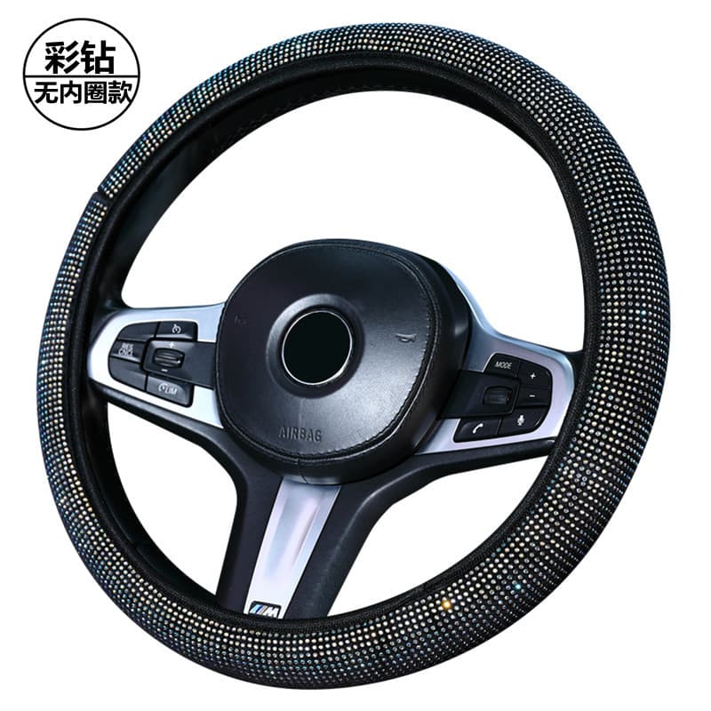 No Inner Ring Steering Wheel Cover with Rhinestones, Full Rhinestone Steering Wheel Cover, Car Interior Decoration Accessories