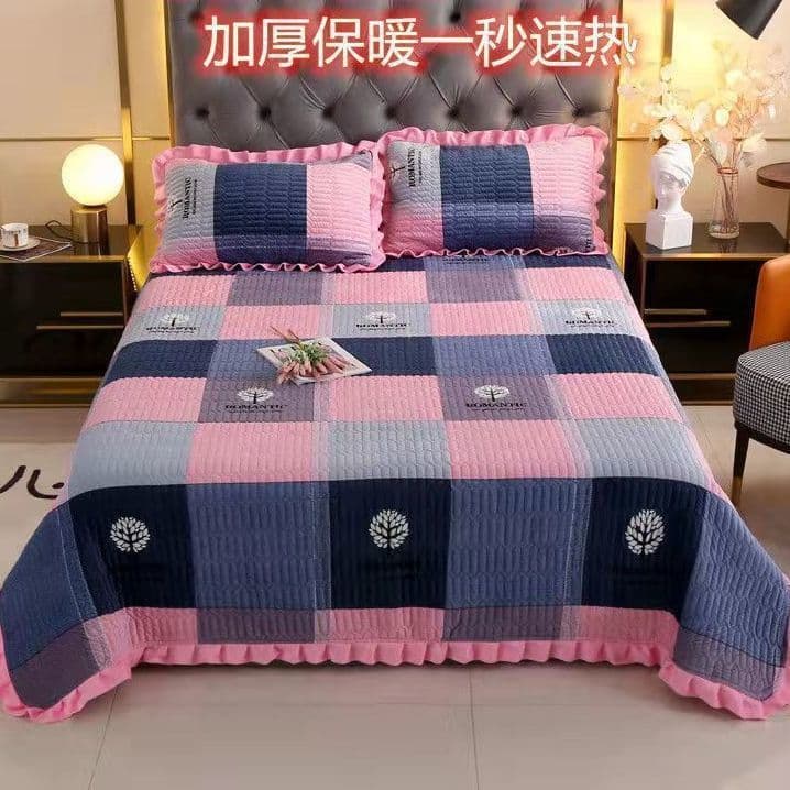 Crystal Velvet Bed Cover Double-Sided Blanket Milk Velvet Four-Season Blanket Double-Layer Cotton Large Winter Mattress Anti-Slip Bed Sheet with Patterned Edge
