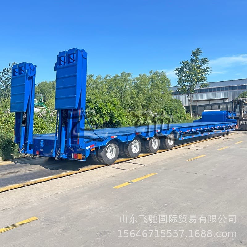 Cross-border sales of excavator pallet transport semi-trailers, excavator pallet transport vehicles, and low-bed semi-trailers for transporting large equipment.