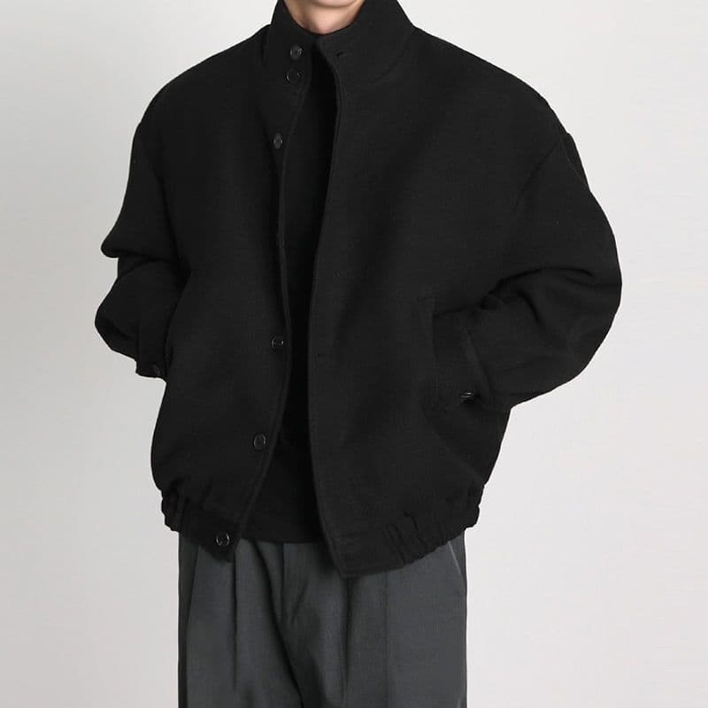 Off-shoulder baseball collar jackets for men and women, trendy coats for couples, autumn and winter 2025 Japanese style retro drapey woolen loose
