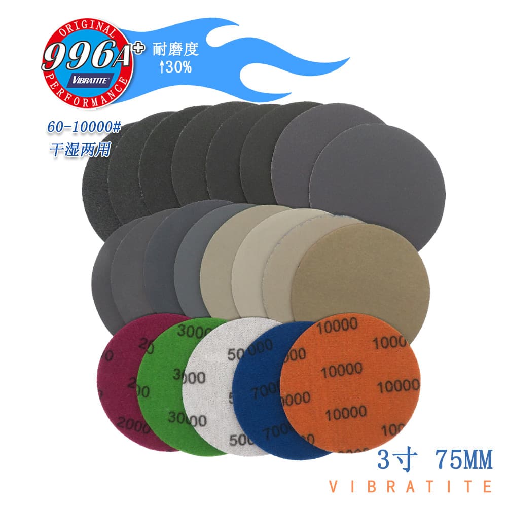 996A+ 3-inch Silicon Carbide Sandpaper Wet/Dry Waterproof Sanding Disc with Hook and Loop Backing, Self-Adhesive Velvet Sandpaper Sheet