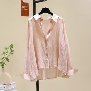 Versatile Solid Color Designed Pink Shirt Women Spring Summer New Loose Slimming Sun Protection Long Sleeve Unique Top