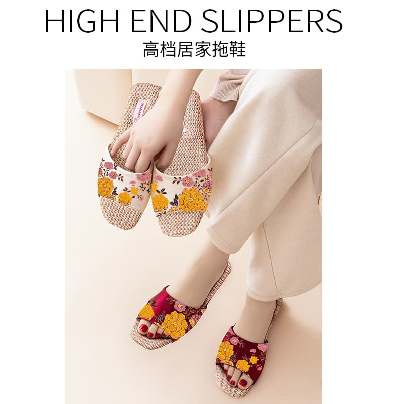 Linen Slippers for Women New Open Toe Breathable Sweat-Absorbing Anti-Odor Indoor Home Cowhide Sole Chinese Style Summer Sandals